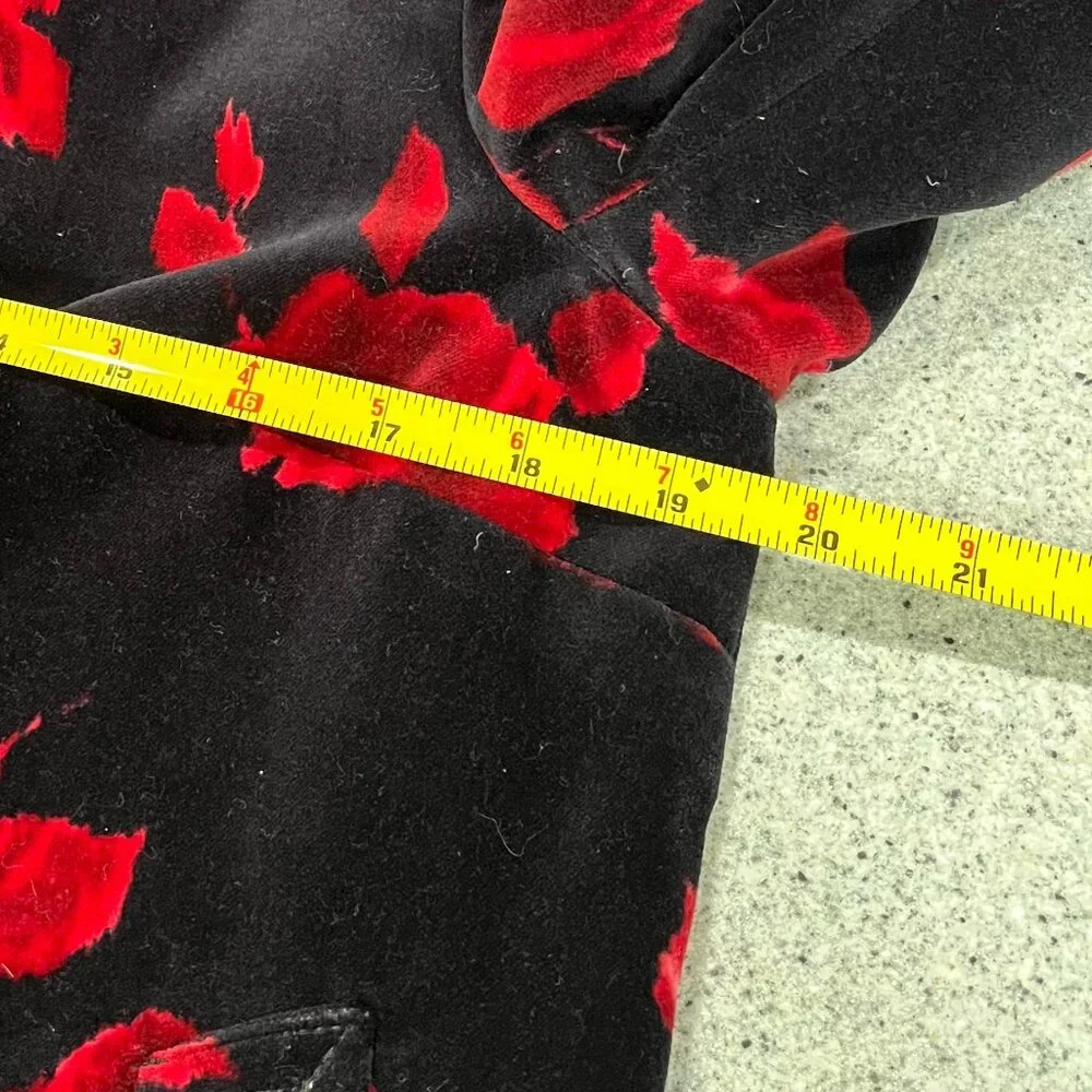 Talbots Sz 8 Black Velvet Lined Jacket Blazer Red Roses Button Up Pockets